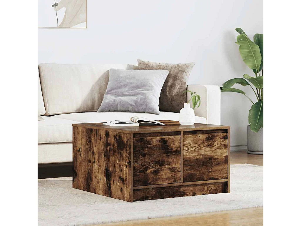 Tavolino da Salotto-Tavolino Basso con Cassetti Rovere Fumo 70.5x70x40 cm SHL24996