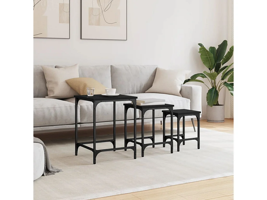Tables basses gigognes 3 pièces noir bois d'ingénierie pour Salon, Chambre SHL68327