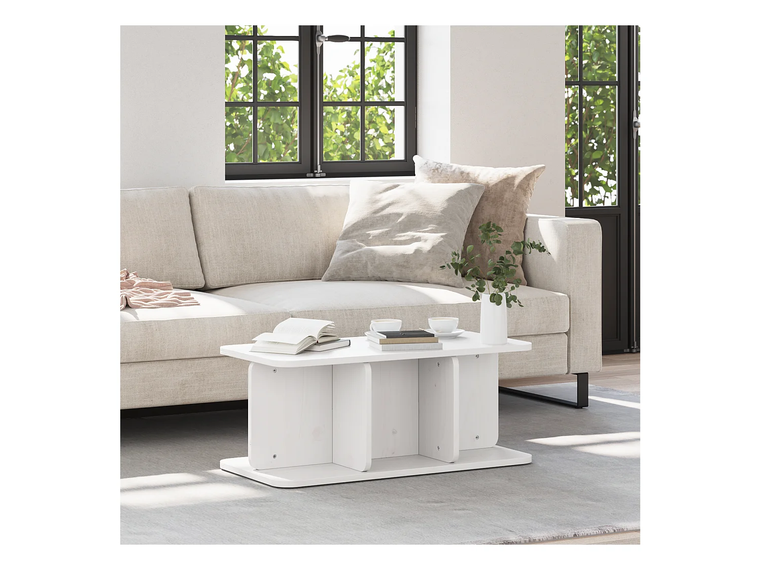 Mesas de centro | Mesas auxiliares 2 uds madera ingeniería blanco brillo 50x46x50 cm SHL241684