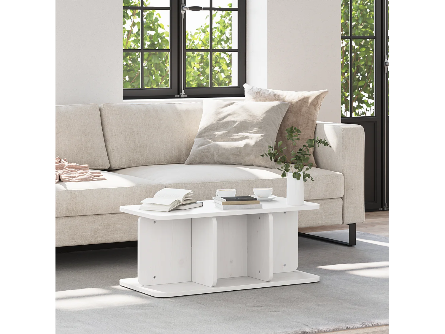 Couchtisch-Wohnzimmertisch-Beistelltische Weiß 80x39,5x33,5 cm Massivholz Kiefer SHL33283