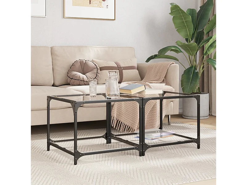 Mesa de centro-Mesa auxiliar dorada acero inoxidable y vidrio templado SHL3439