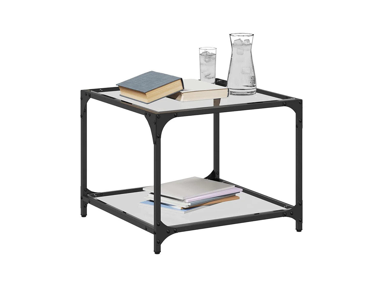 Mesa de centro-Mesa auxiliar dorada acero inoxidable y vidrio templado SHL3439