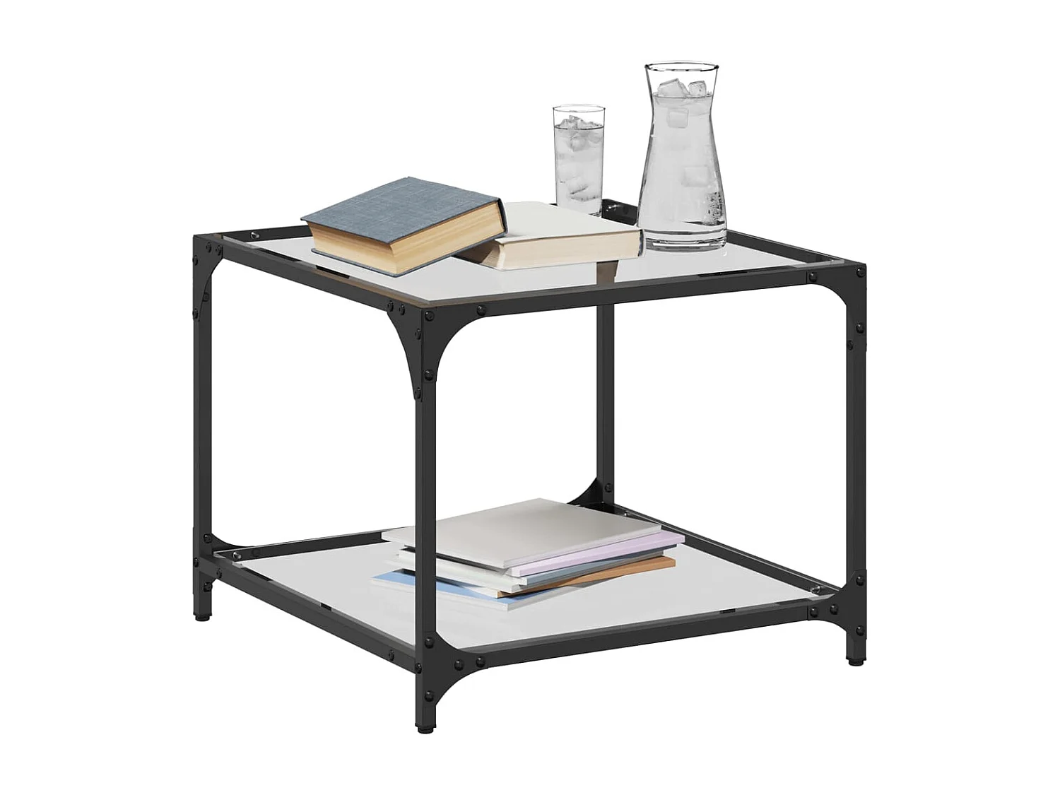 Couchtisch 2er Set-Sofatisch-Beistelltische mit Glasplatte Transparent 50x50x40 cm Stahl SHL74490