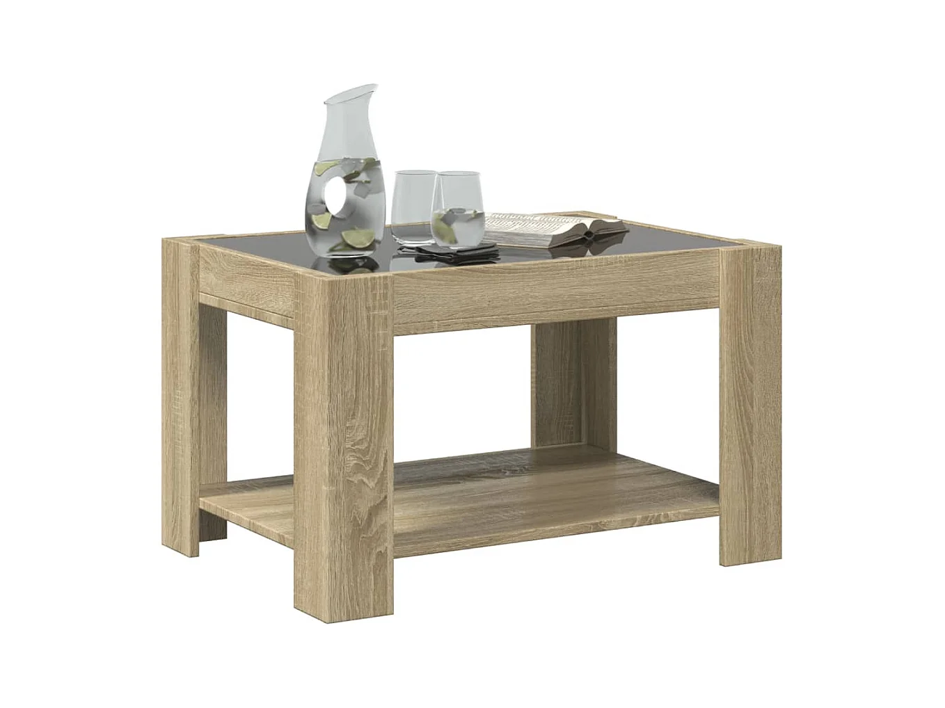 Mesa de centro-Mesa auxiliar madera contrachapada roble ahumado 100x100x35 cm SHL4147