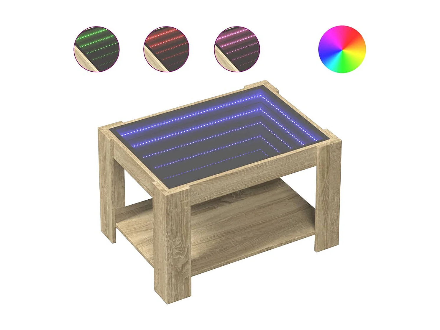 Salontafel | Bijzettafel met LED 73x53x45 cm bewerkt hout sonoma eikenkleurig