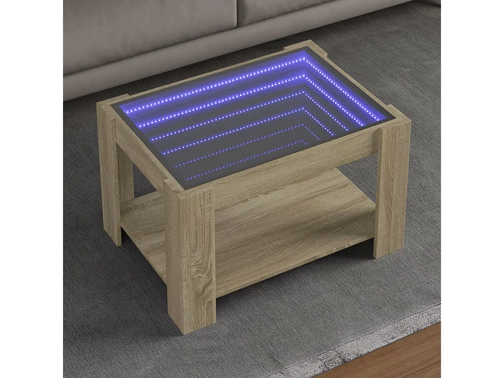 Salontafel | Bijzettafel met LED 73x53x45 cm bewerkt hout sonoma eikenkleurig