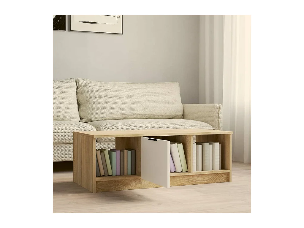 Mesa de centro | Mesa de apoio 102x50x36 cm madeira processada branco/sonoma