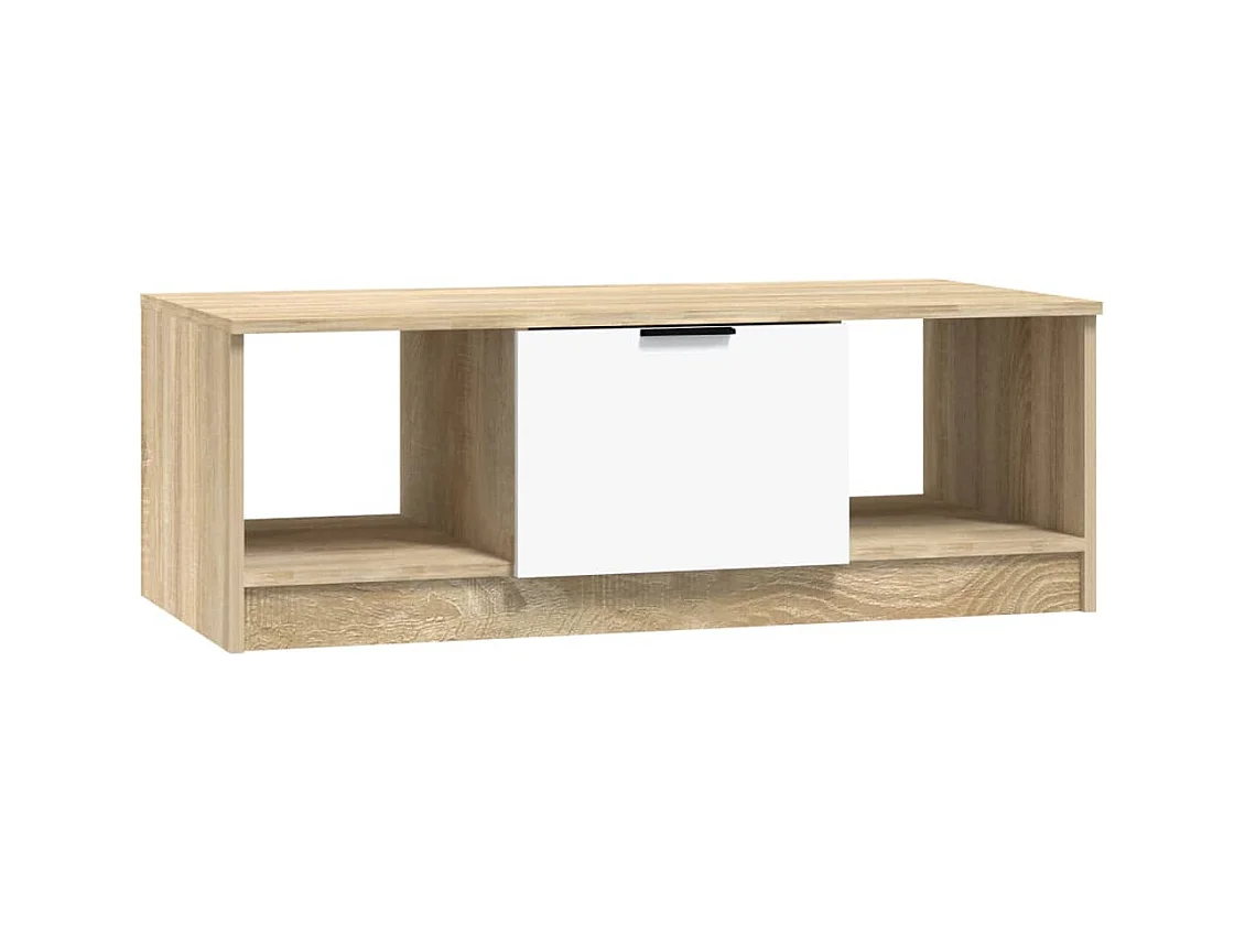 Table basse salon-Table d'appoint blanc et chêne sonoma 102x50x36cm bois d'ingénierie SHL50222