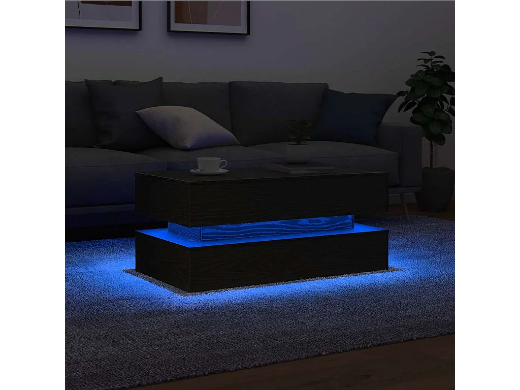 Couchtisch mit LED-Leuchten Schwarz Eichen-Optik 90x50x40 cm SHL7231