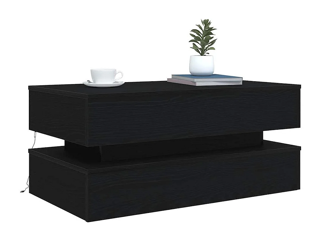 Couchtisch mit LED-Leuchten Schwarz Eichen-Optik 90x50x40 cm SHL7231