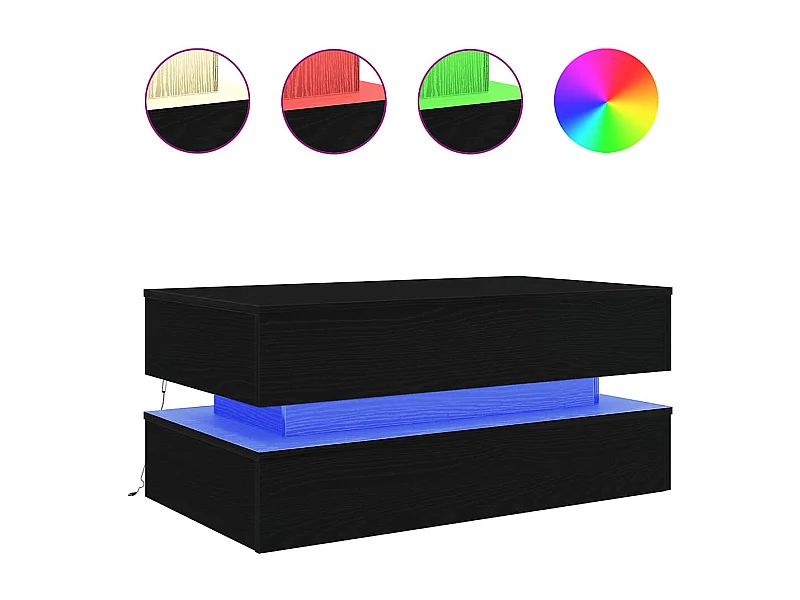 Table basse salon-Table d'appoint avec lumières LED chêne noir 90x50x40 cm SHL21872