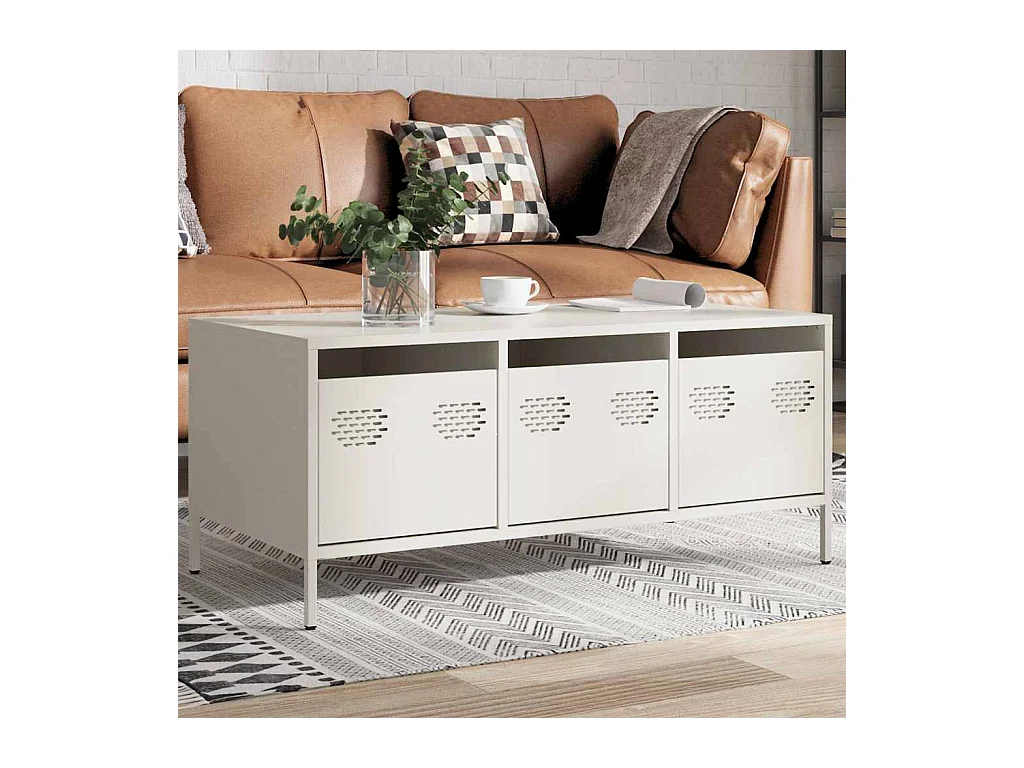Table basse salon-Table d'appoint blanc 101,5x50x43,5 cm acier laminé à froid SHL71182