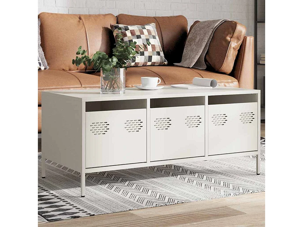 Couchtisch-Wohnzimmertisch-Beistelltische Weiß 101,5x50x43,5 cm Kaltgewalzter Stahl SHL7182