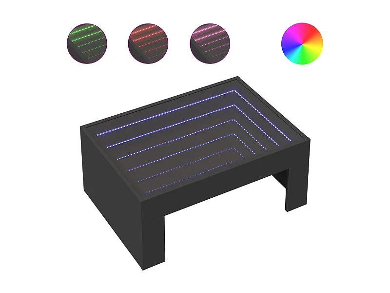 Table basse salon-Table d'appoint avec LED infini noir 70x50x30 cm SHL68259