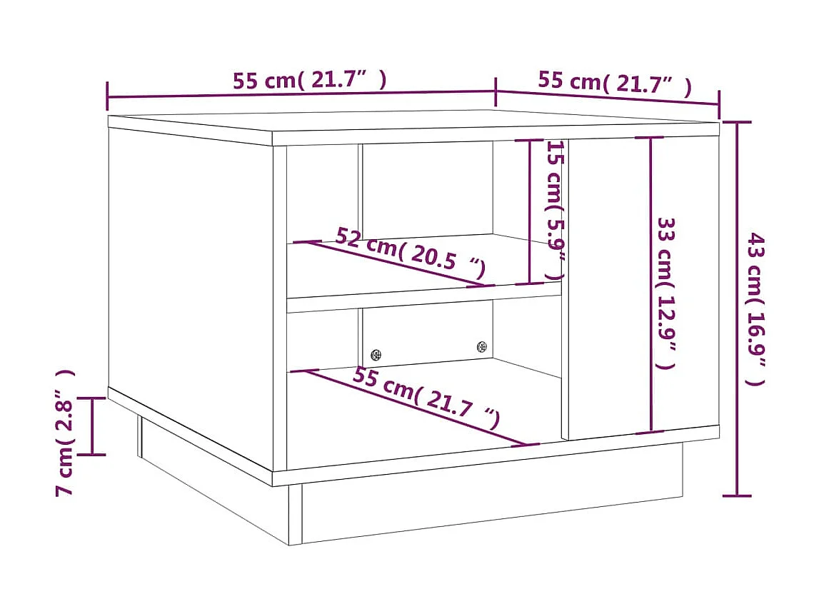 Couchtisch-Sofatisch-Beistelltische Räuchereiche 55x55x43 cm Holzwerkstoff SHL671