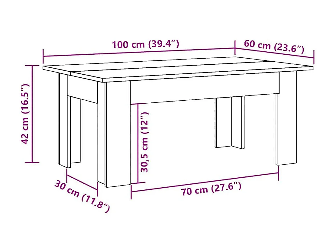 Couchtisch-Sofatisch-Beistelltische Braun Eichen-Optik 100x60x42 cm Holzwerkstoff SHL20488