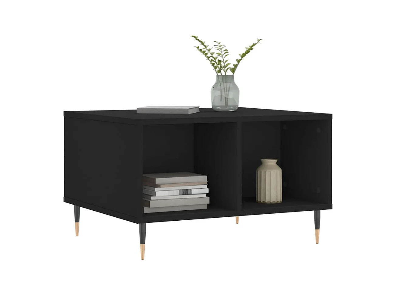 Mesa de centro | Mesa auxiliar madera de ingeniería y metal negro 80x80x30 cm SHL550