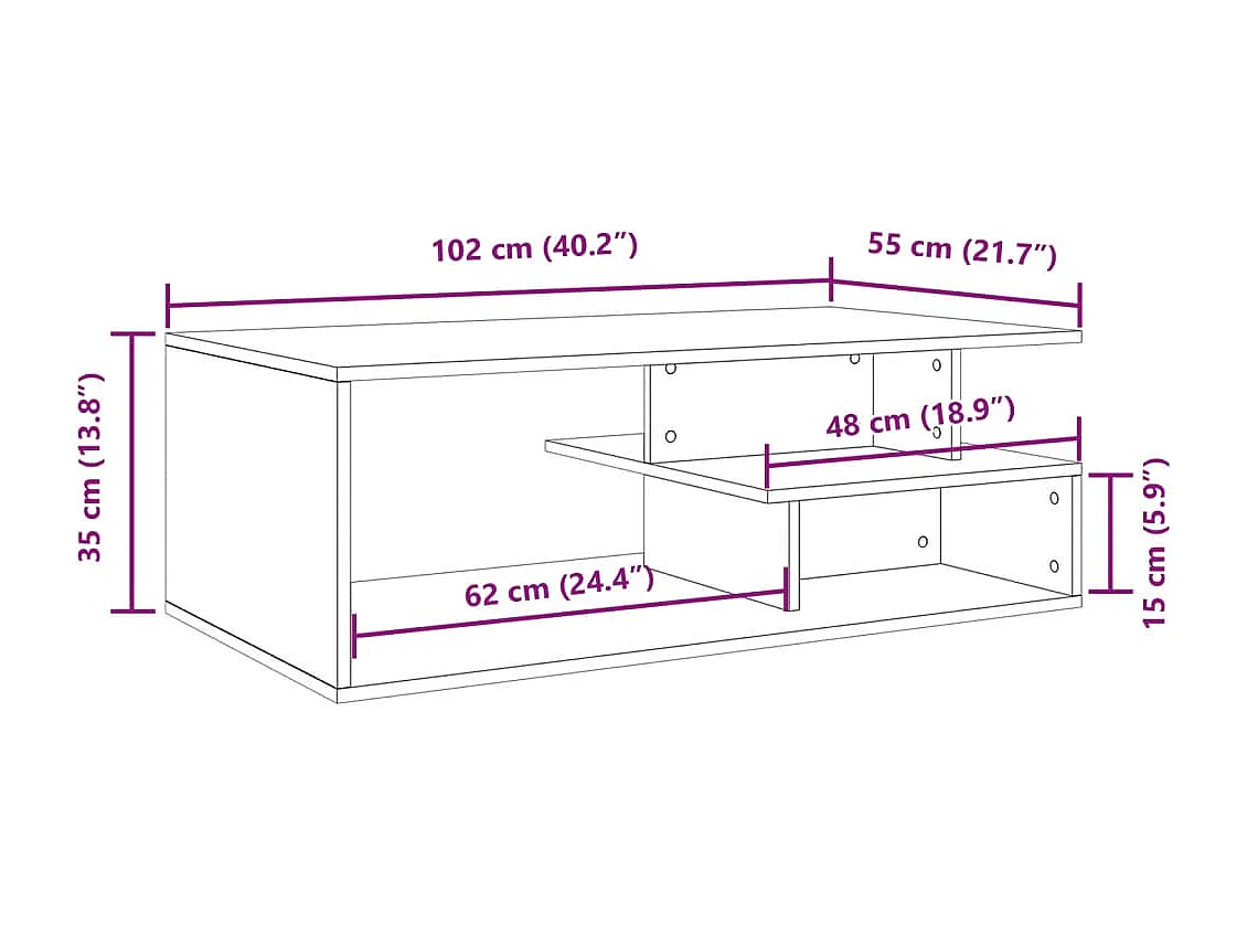 Tavolino da Salotto-Tavolino da Caffè Laterale Grigio Sonoma 102x55x35cm Legno Multistrato SHL12768