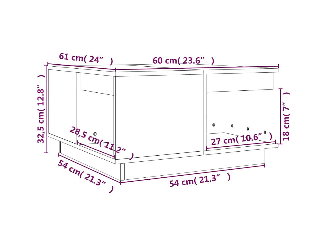Mesa de centro | Mesa de apoio | Mesa de café 60x61x32.5 cm madeira de pinho maciça