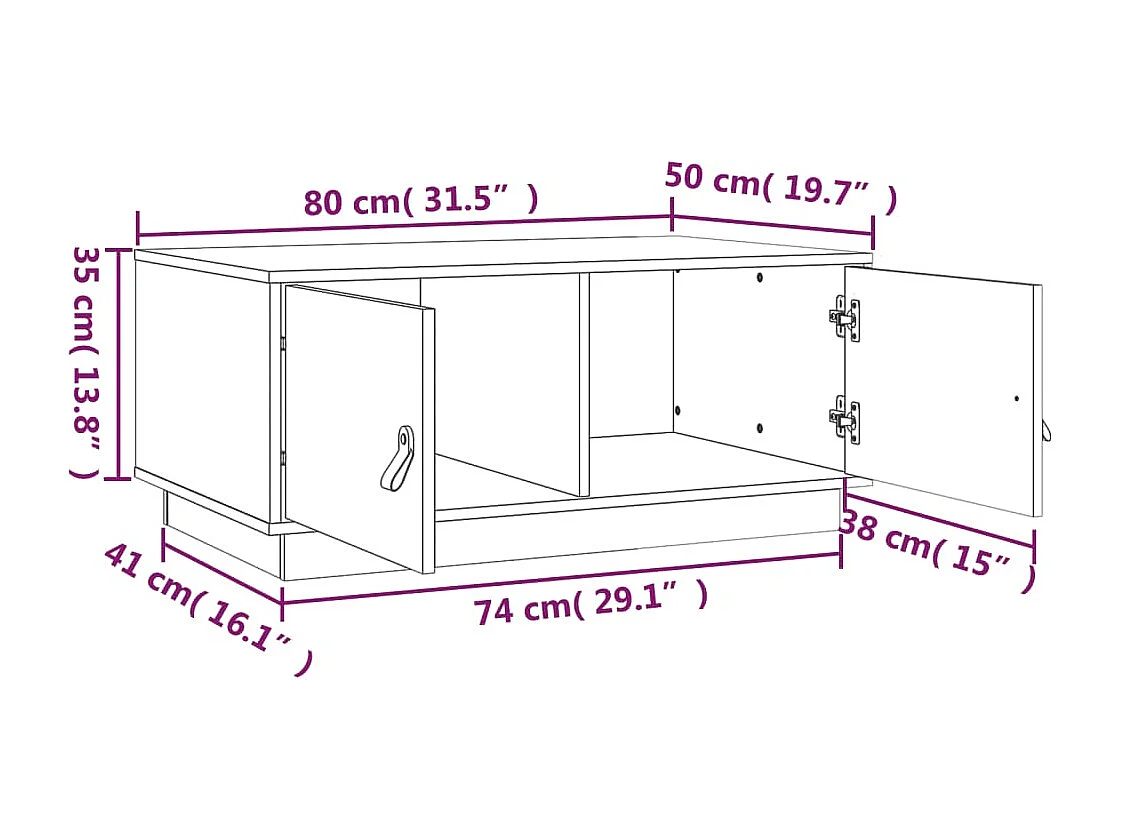 Couchtisch-Sofatisch-Beistelltische 80x50x35 cm Massivholz Kiefer SHL59276