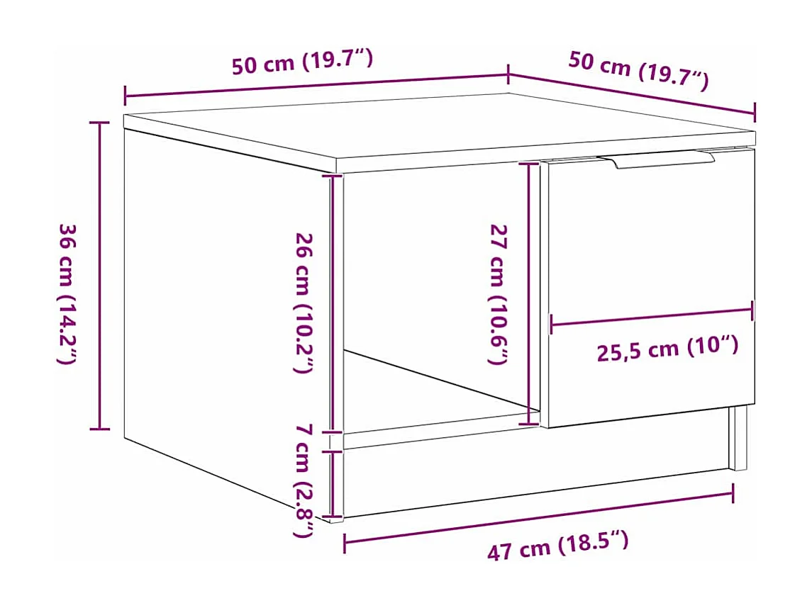 Tavolino da Salotto-Tavolino da Caffè Laterale with Drawer Rovere nero 50x50x36 cm SHL26401