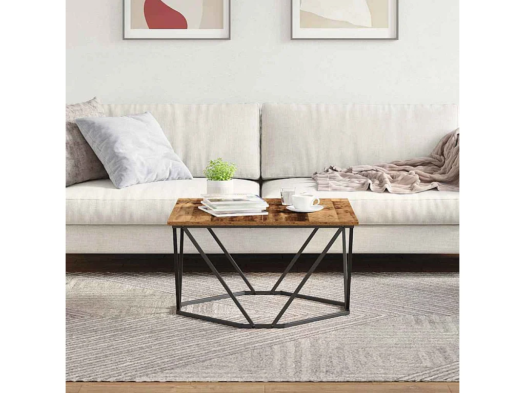 Couchtisch-Wohnzimmertisch-Beistelltische Altholz 80x80x45 cm Ingenieure Holz und Stahl SHL53705