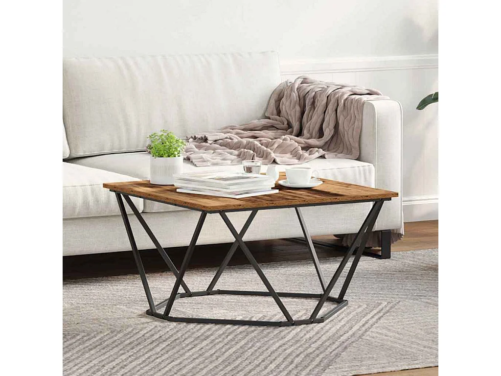 Salontafel | Koffietafel Oud hout 80 x 80 x 45 cm Engineered hout en staal
