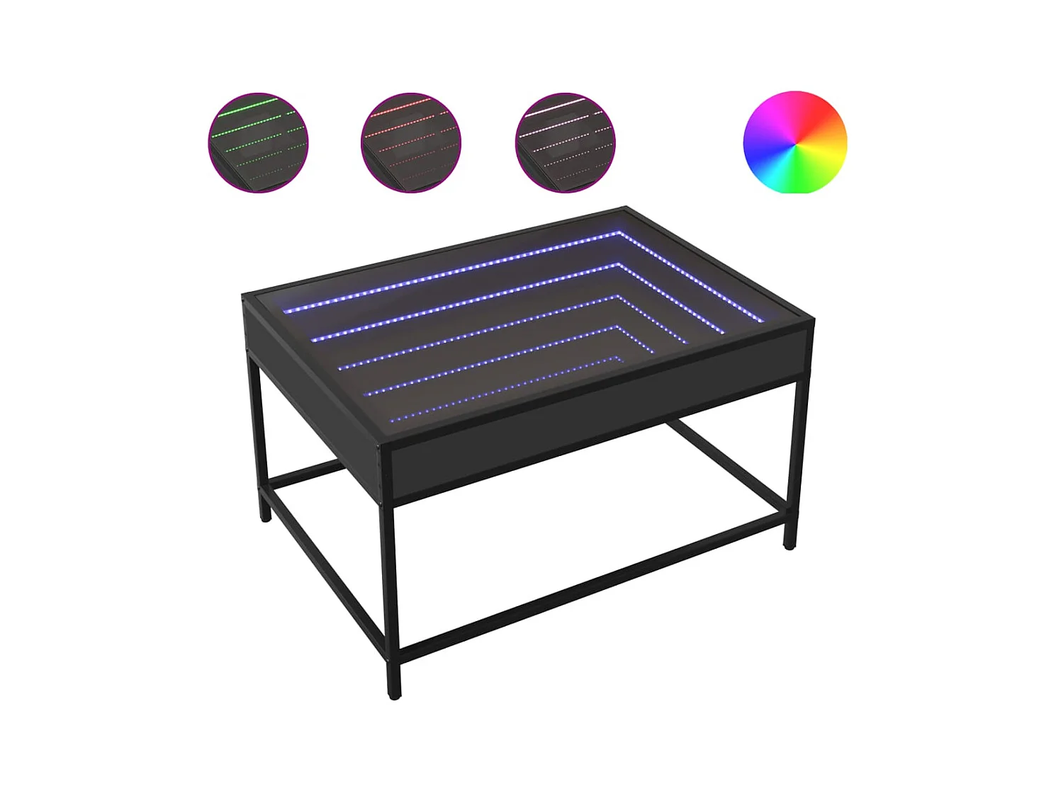 Table basse salon-Table d'appoint avec LED infini noir 70x50x41 cm SHL76041
