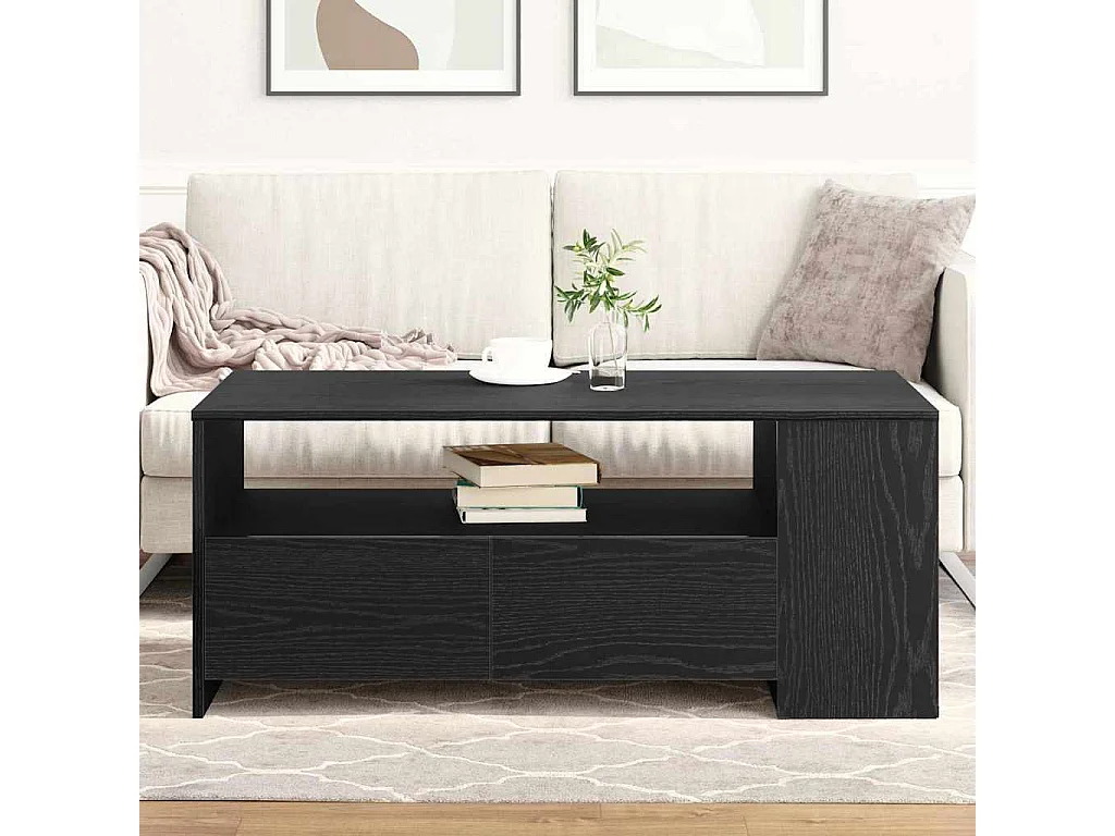Salontafel | Bijzettafel | Koffietafel Zwart eiken 102 x 55 x 43.5 cm Bewerkt hout