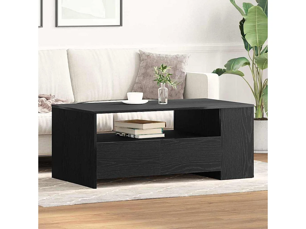Salontafel | Bijzettafel | Koffietafel Zwart eiken 102 x 55 x 43.5 cm Bewerkt hout
