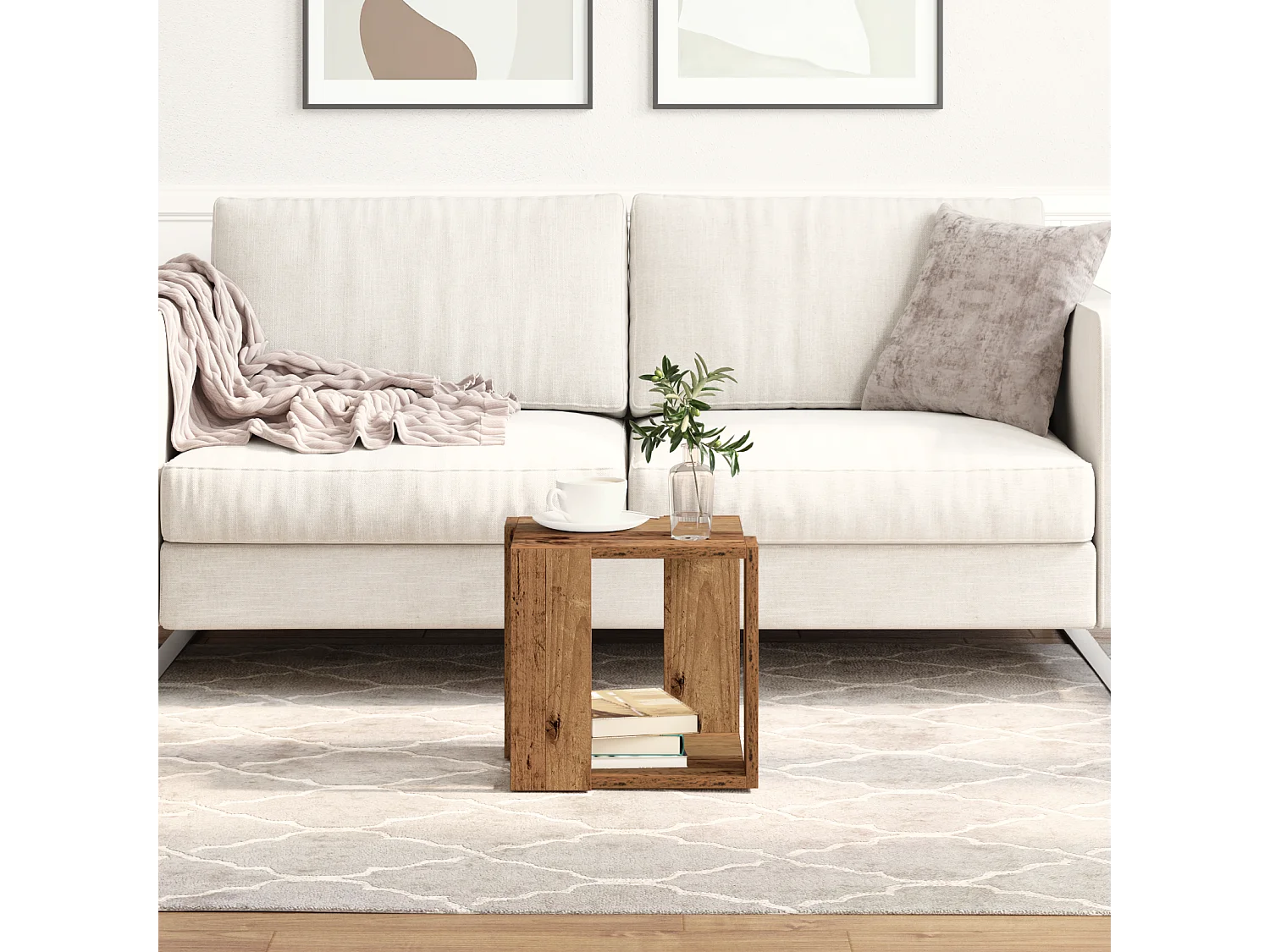 Salontafel | Koffietafel Oud hout 32 x 32 x 30 cm Bewerkt hout