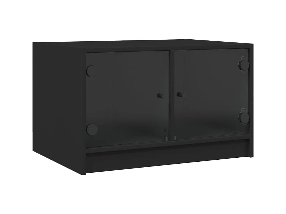 Table basse salon-Table d'appoint avec portes en verre noir 68x50x42 cm SHL32069