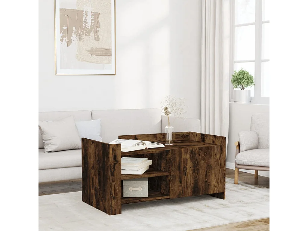 Mesa de centro-Mesa auxiliar madera maciza de mango negra 100x54x40 cm SHL3102