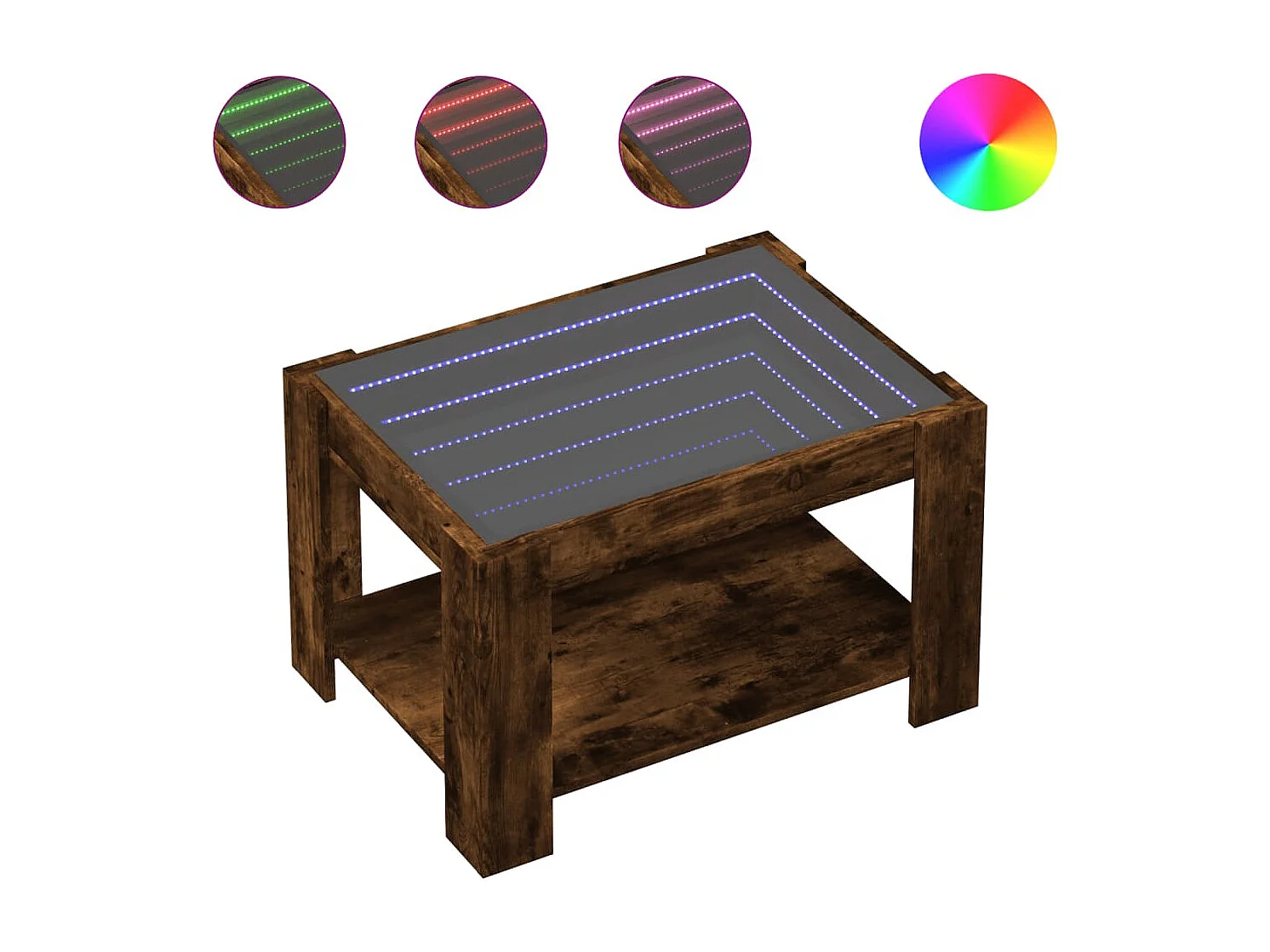 Salontafel | Bijzettafel met LED 73x53x45 cm bewerkt hout gerookt eikenkleur