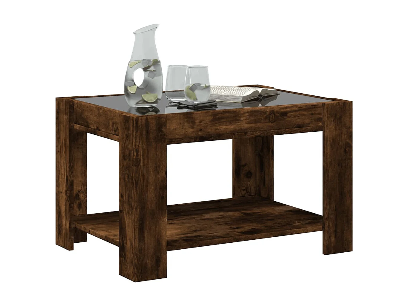 Salontafel | Bijzettafel met LED 73x53x45 cm bewerkt hout gerookt eikenkleur