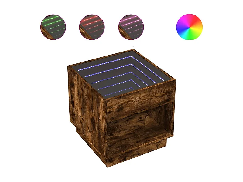 Couchtisch mit Infinity-LED | Beistelltische | Sofatisch Räuchereiche 50x50x50 cm SHL38659