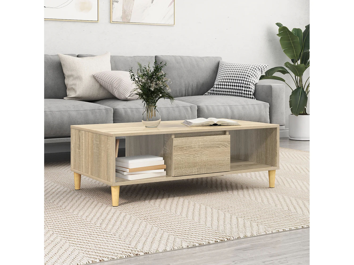 Salontafel | Woonkamertafel | Bijzettafel Sonoma eiken 103.5 x 60 x 35 cm Bewerkt hout