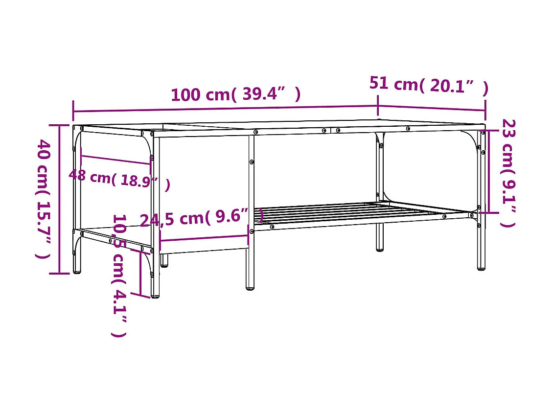 Couchtisch-Wohnzimmertisch-Beistelltische mit Regal Sonoma-Eiche 100x51x40 cm Holzwerkstoff SHL44603