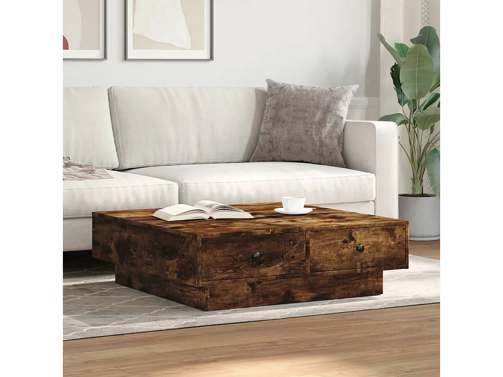 Table basse salon-Table d'appoint Chêne fumé 90x90x28 cm Bois d'ingénierie SHL57001