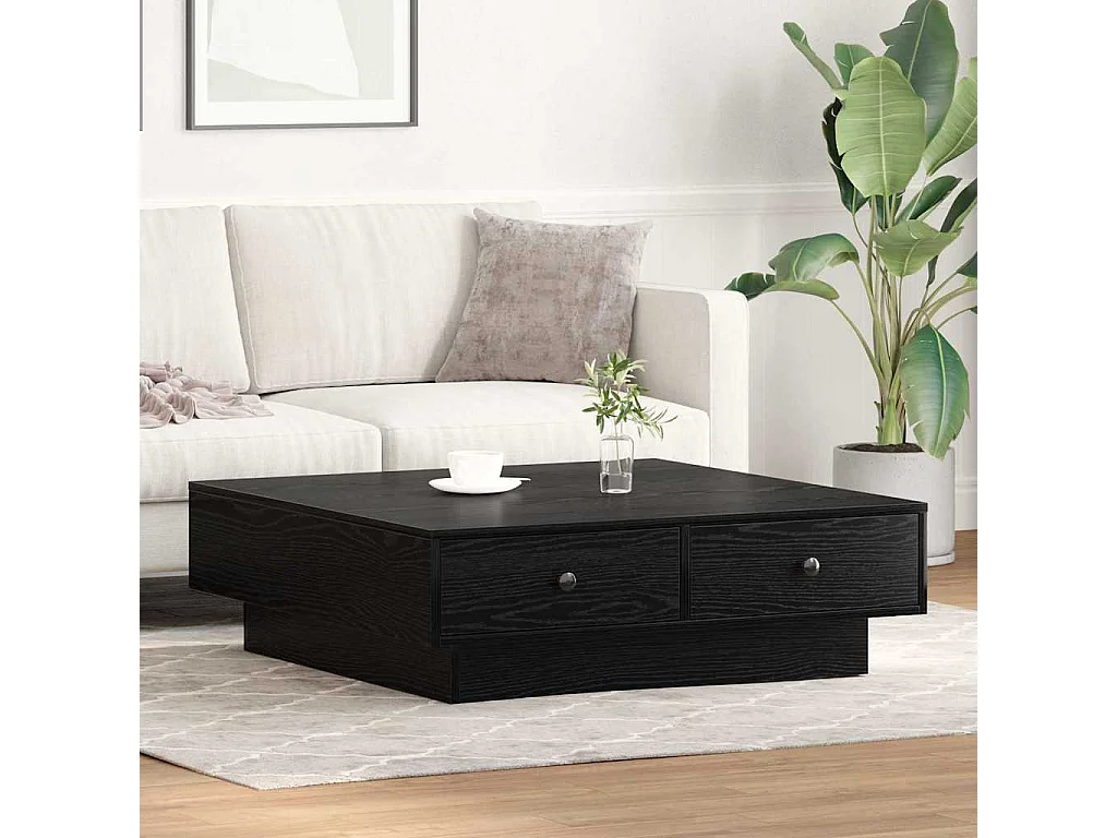 Salontafel | Woonkamertafel | Bijzettafel Zwart eiken 90 x 90 x 28 cm Bewerkt hout