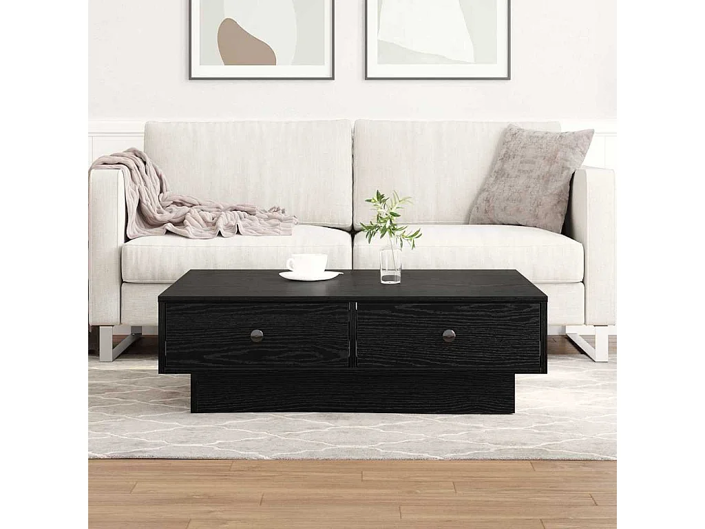 Salontafel | Woonkamertafel | Bijzettafel Zwart eiken 90 x 90 x 28 cm Bewerkt hout