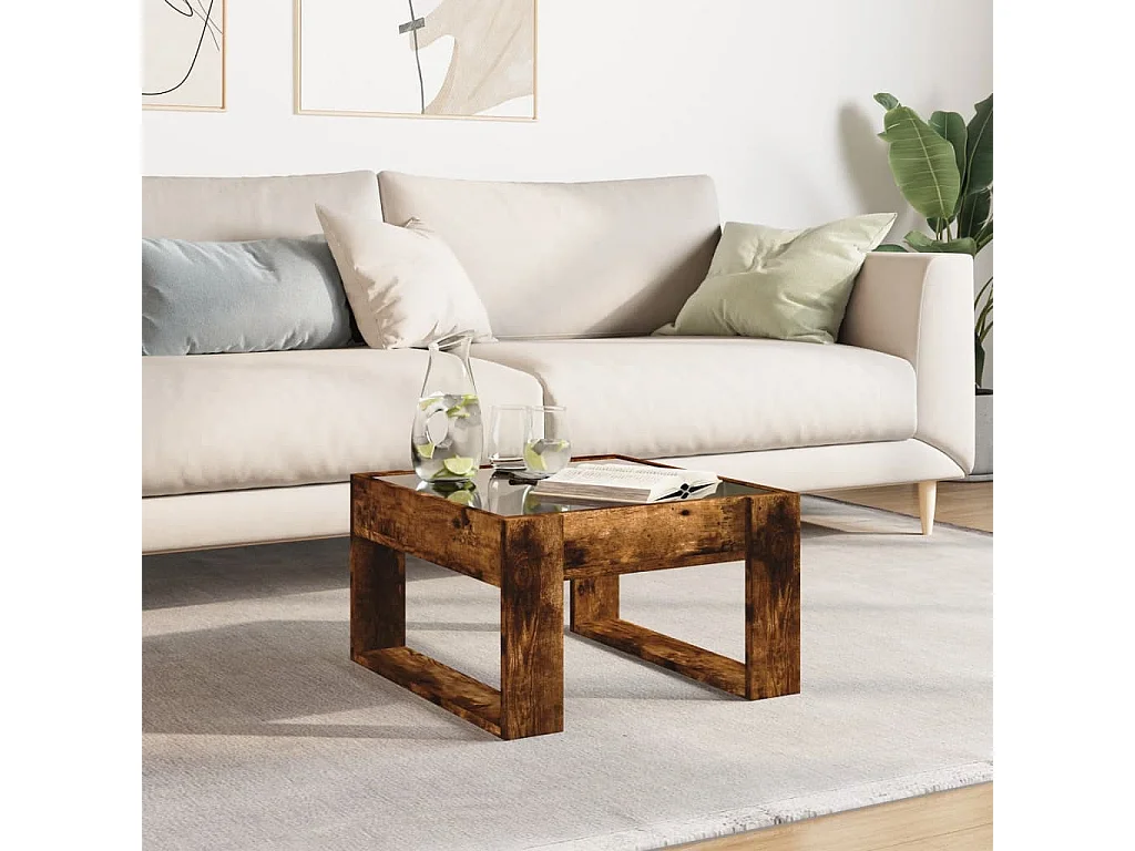 Couchtisch mit Infinity-LED | Beistelltische | Sofatisch Räuchereiche 50x53x30 cm SHL63759