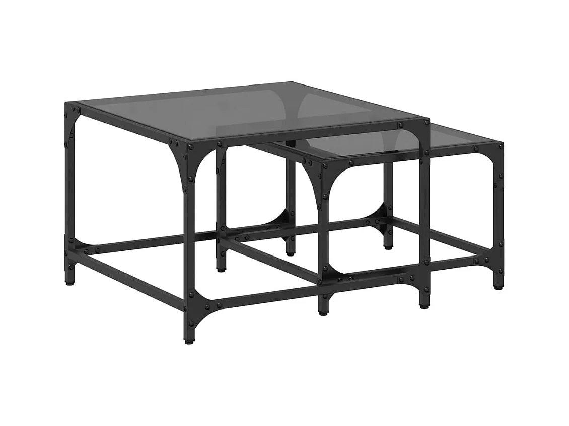 Tables basses gigognes 2 pcs dessus en verre noir acier SHL16449