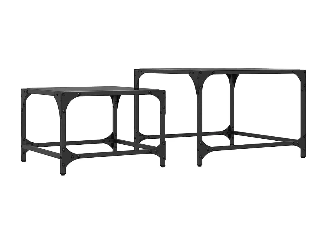 Tables basses gigognes 2 pcs dessus en verre noir acier SHL16449