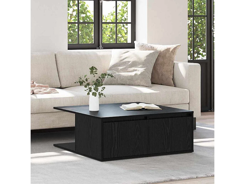 Couchtisch-Wohnzimmertisch-Beistelltische Schwarz Eichen-Optik 80x80x31 cm Holzwerkstoff SHL63496