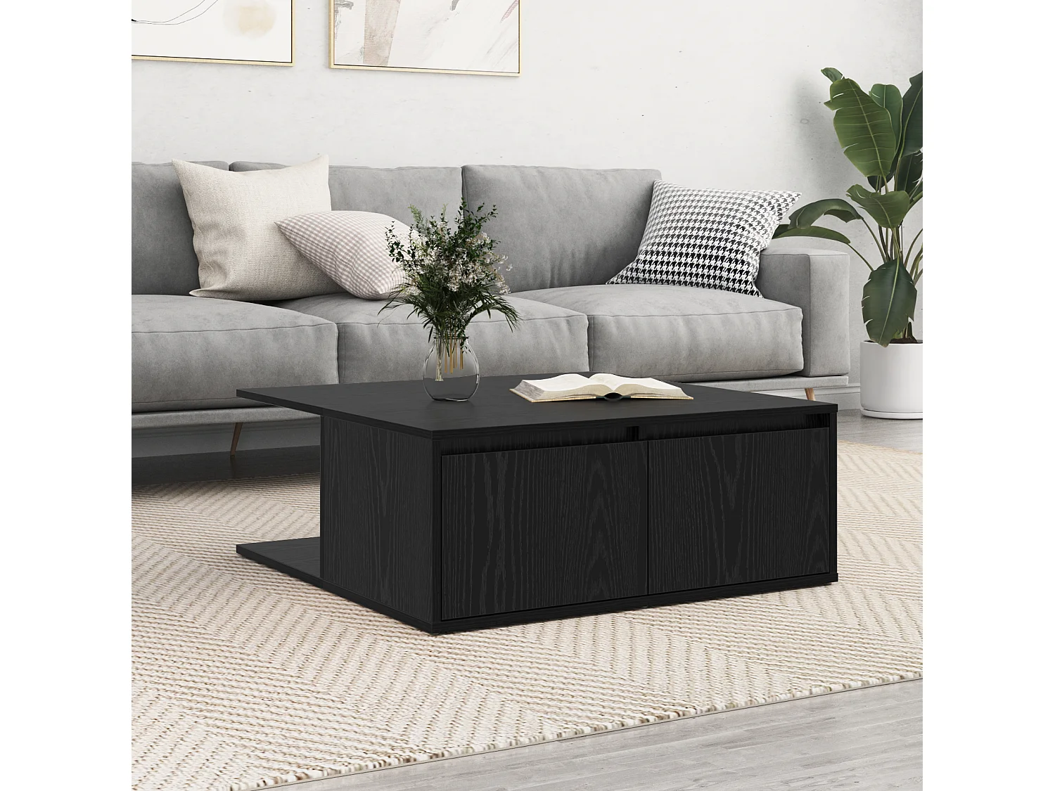 Mesa de centro | Mesa de apoio com gaveta Carvalho preto 80x80x31 cm