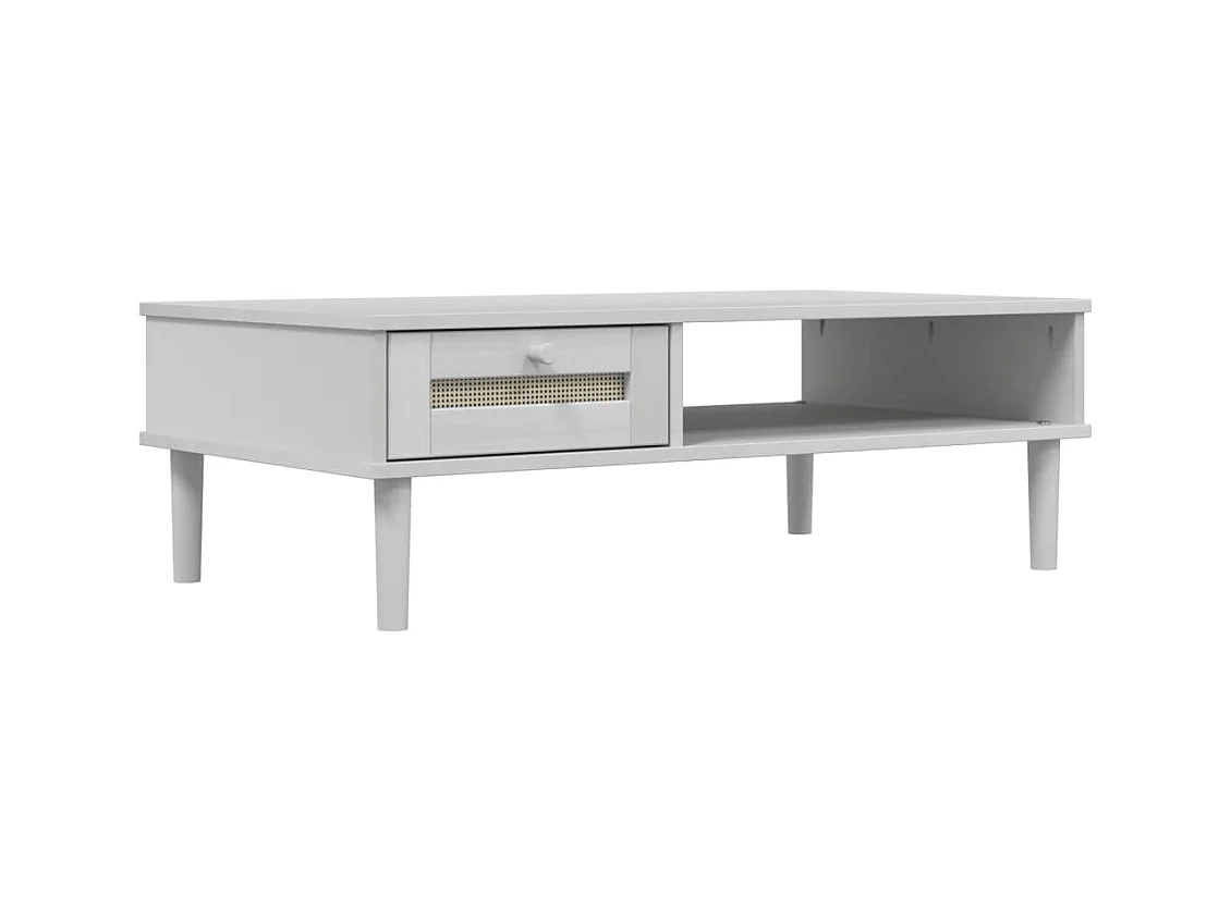 Table basse salon-Table d'appoint SENJA aspect rotin blanc 100x55x33 cm bois massif SHL29711