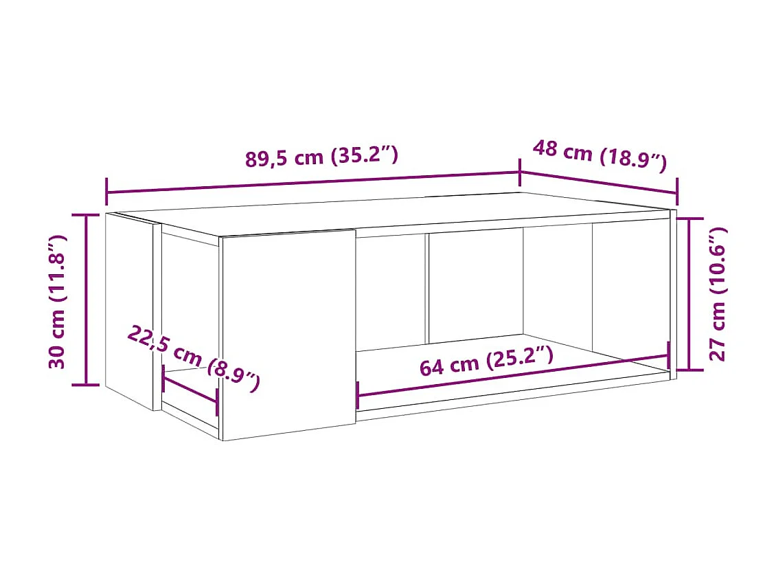Tavolino Salotto-Tavolino Basso Grigio Cemento 89.5x48x30cm Legno Multistrato SHL74018