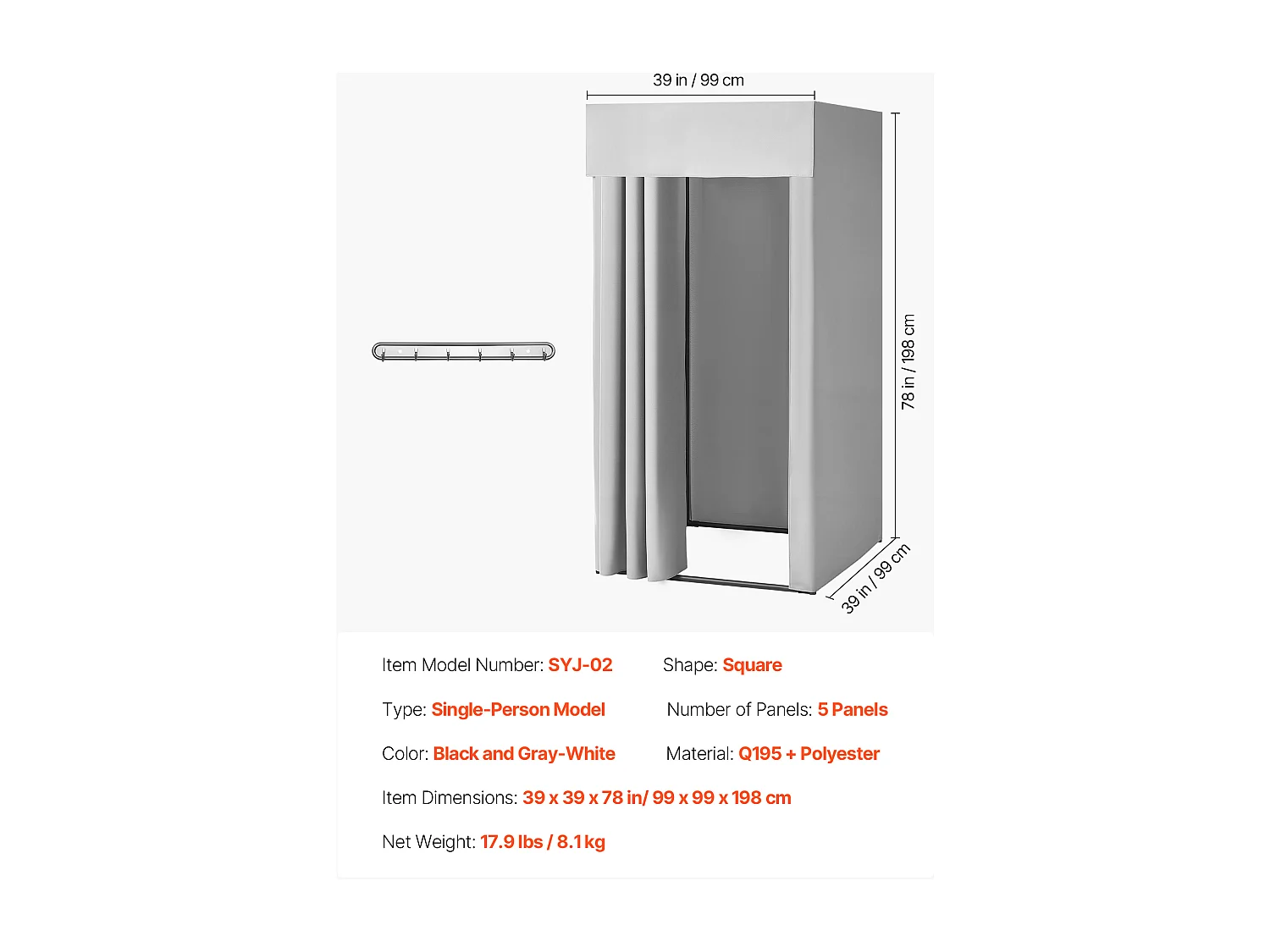 Paskamer SucceBuy, 99x99x198 cm, Draagbare Kleedkamer met Dikke Polyester Gordijnen en Haak, Privéspace voor Winkels, Boetieks
