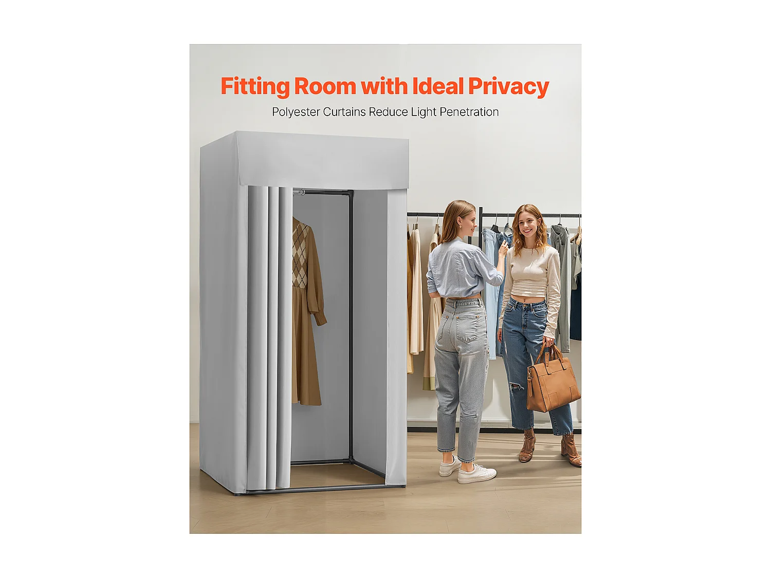 Paskamer SucceBuy, 99x99x198 cm, Draagbare Kleedkamer met Dikke Polyester Gordijnen en Haak, Privéspace voor Winkels, Boetieks